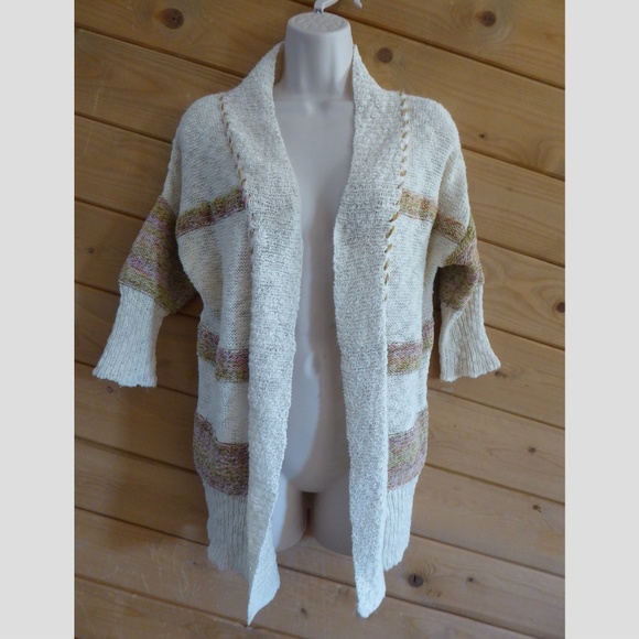 American Rag Sweaters - American Rag Cream Brown Open Knit Wrap Cardigan M